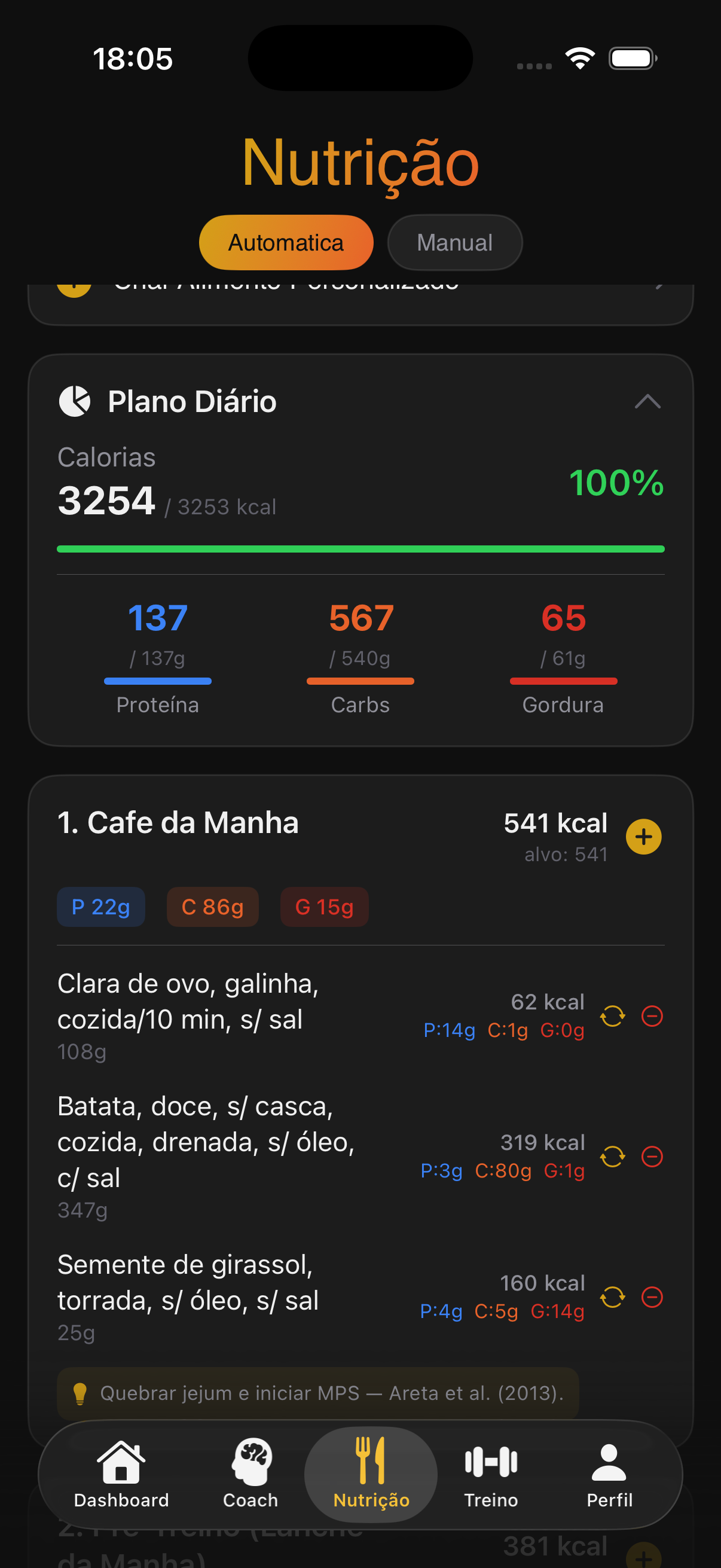 Nutrição — plano alimentar personalizado
