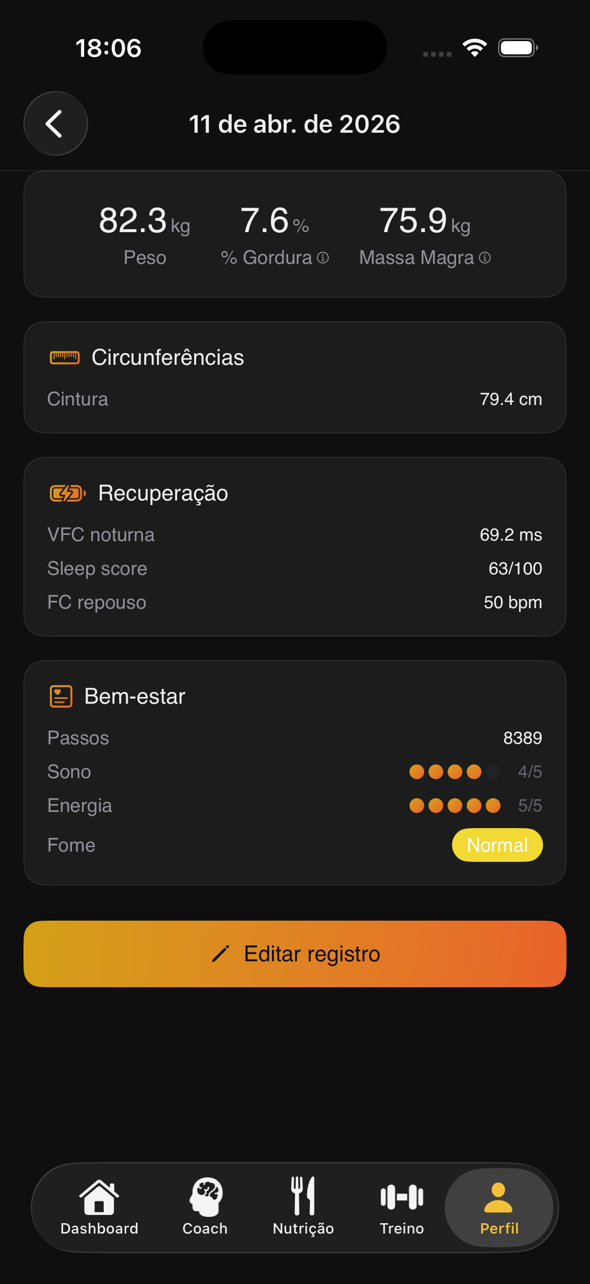 Registros — medidas e composição corporal