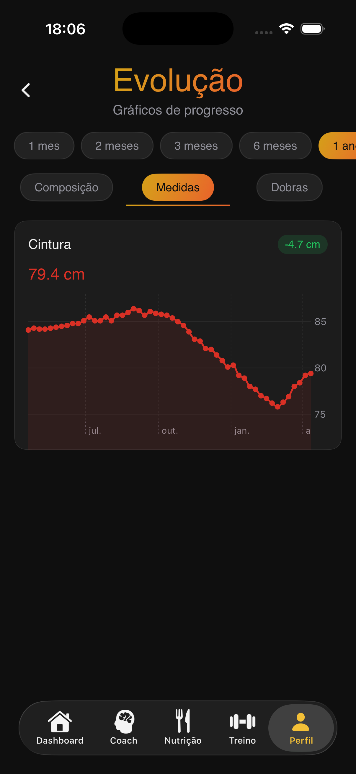 Evolução — gráficos de progresso