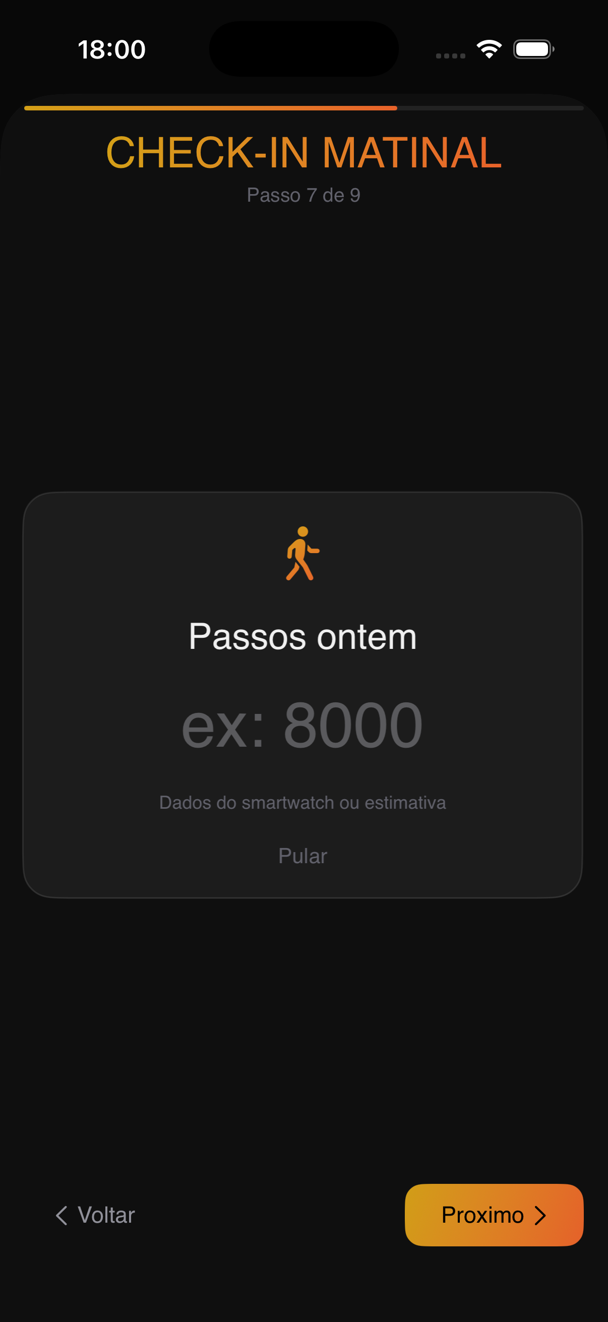 Check-in matinal — sono, energia, biofeedback