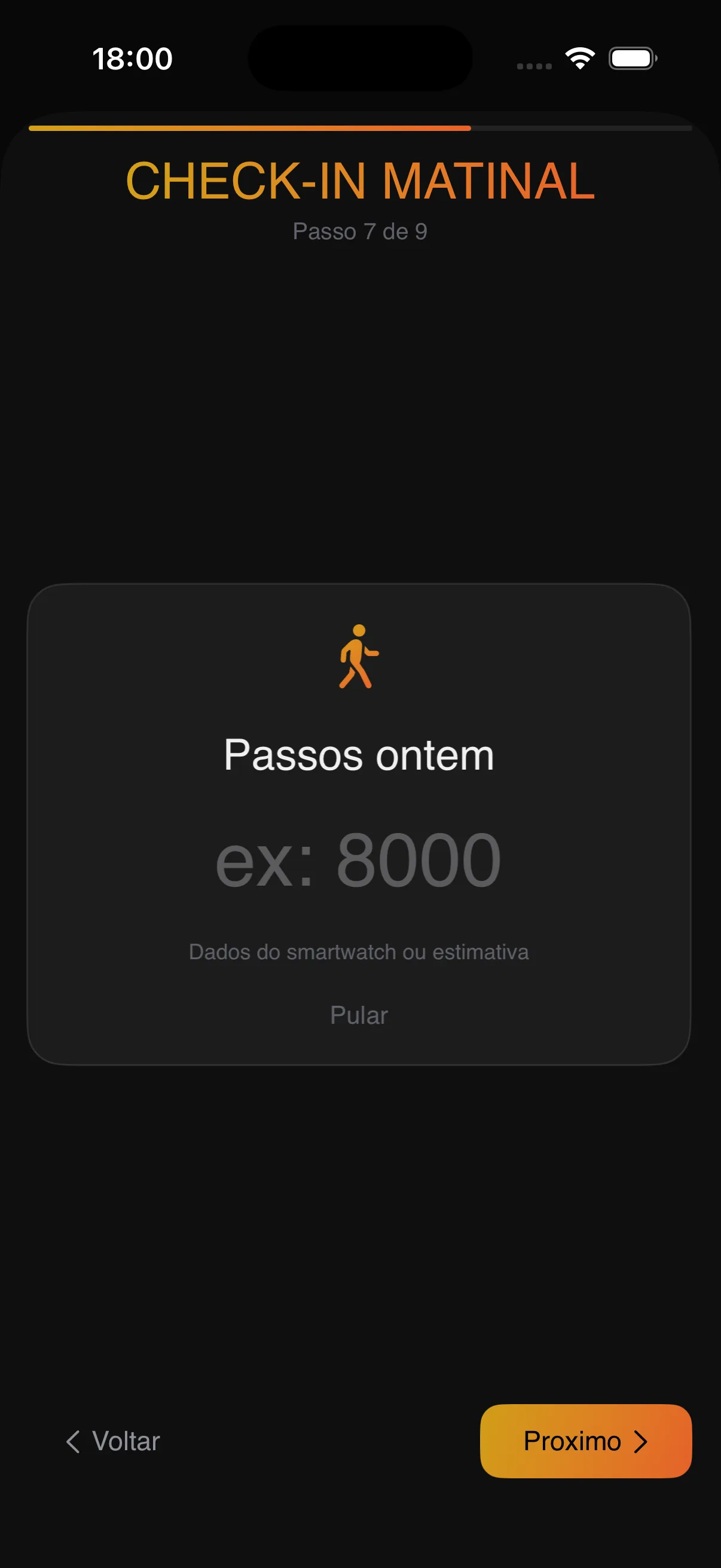 Check-in matinal — sono, energia, biofeedback