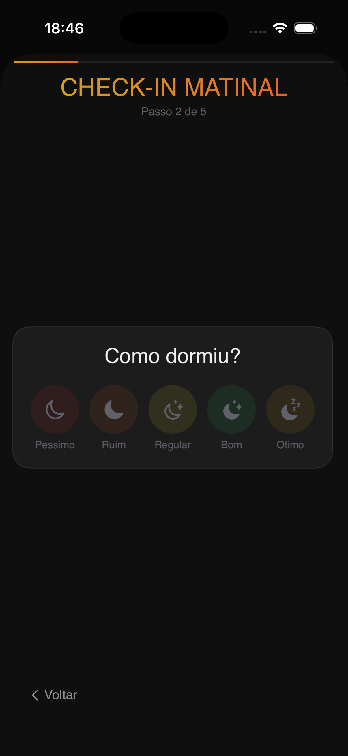 Check-in matinal — sono, energia, biofeedback