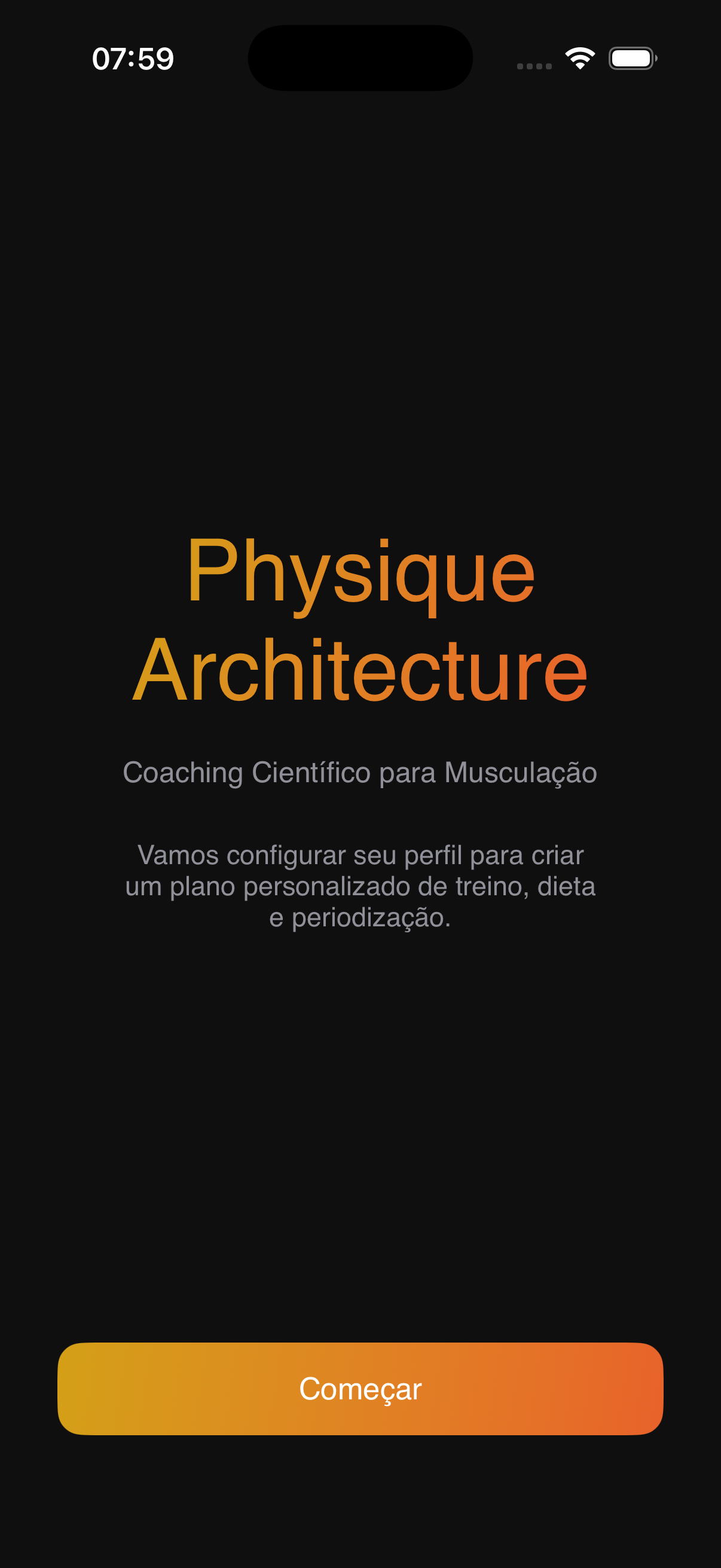 Onboarding — configuração do perfil