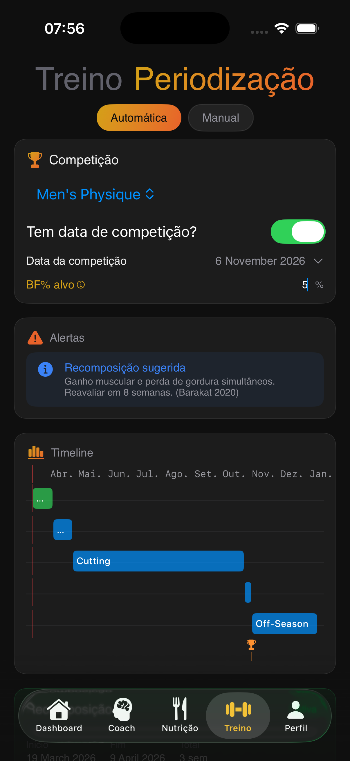 Periodização — timeline de fases