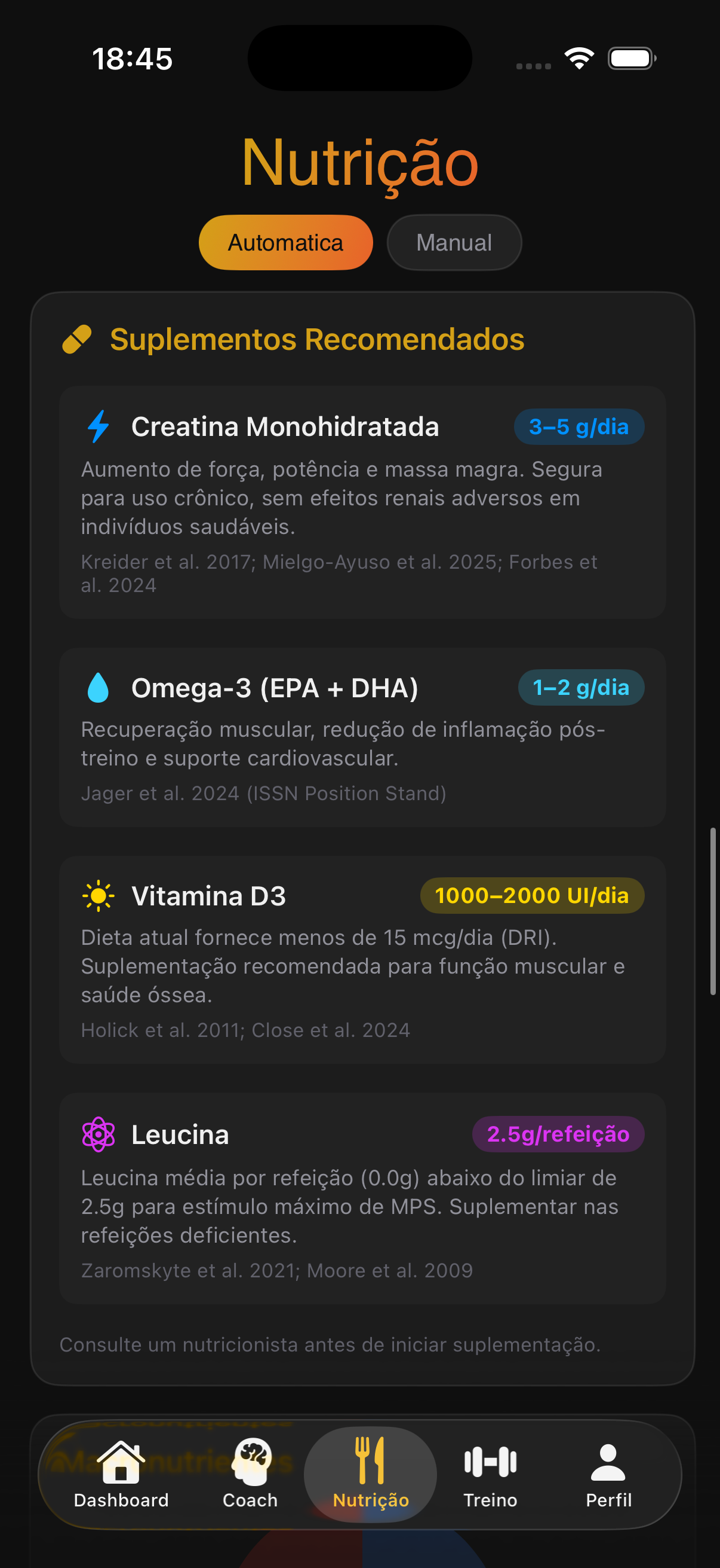Suplementos — recomendações baseadas em evidências