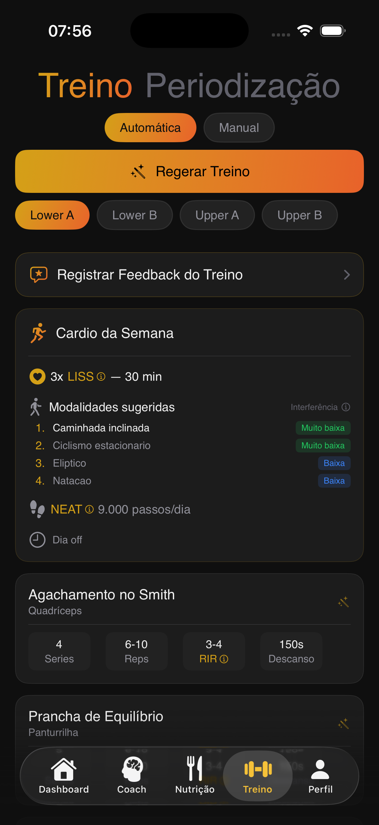Treino — programa de exercícios